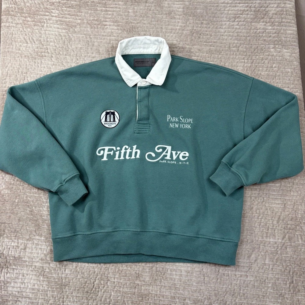 Abercrombie & Fitch Park Slope Fifth Ave Rugby Sweatshirt Teal Green Mens Small